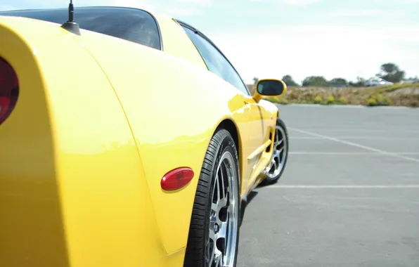 Rear view, bumper, car, yellow