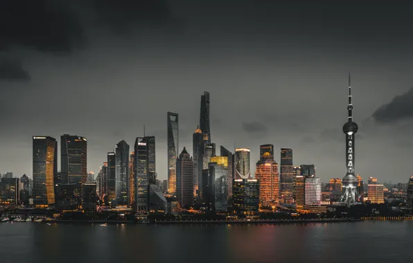 The city, lights, building, China, Shanghai