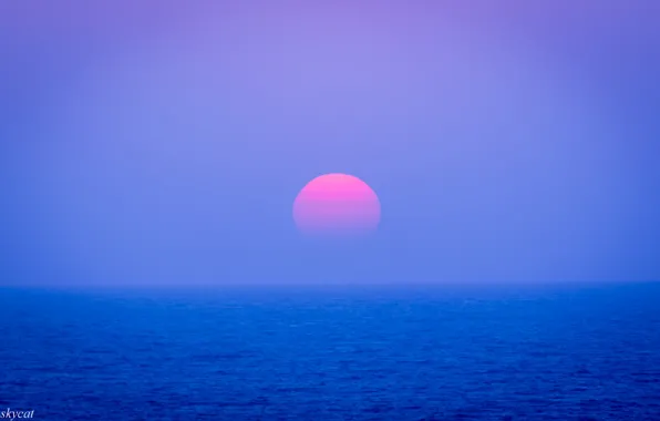 The sky, the sun, sunset, the ocean, the evening, Japan, horizon, lilac