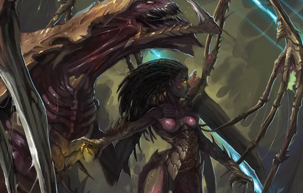 Girl, monster, art, starcraft, zerg, starcraft 2, sarah kerrigan, queen of blades