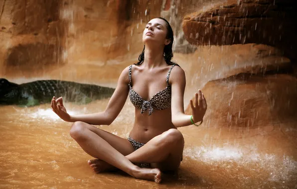 Chest, water, girl, body, figure, meditation, cave, beautiful girl