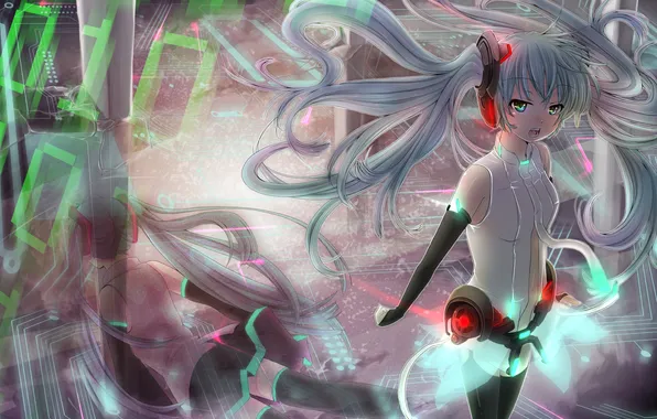 Picture water, girl, reflection, vocaloid, hatsune miku, Vocaloid, miku append, Hatsune Miku