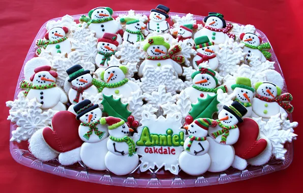 Snowflakes, new year, cookies, sweets, snowmen, Christmas, cakes, sweet