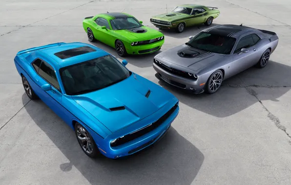 Green, Dodge, Challenger, cars, grey, muscle, blue, 1970