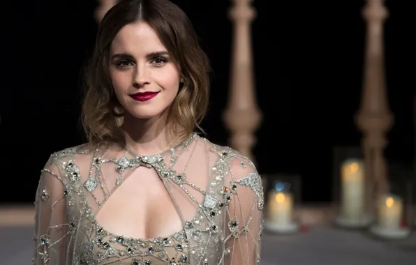 Picture Emma Watson, Smile, Hair, Dress, blurry