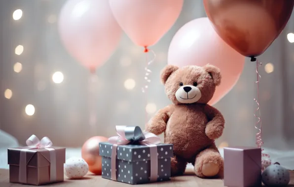 Balls, lights, balloons, holiday, gift, balls, toy, bear