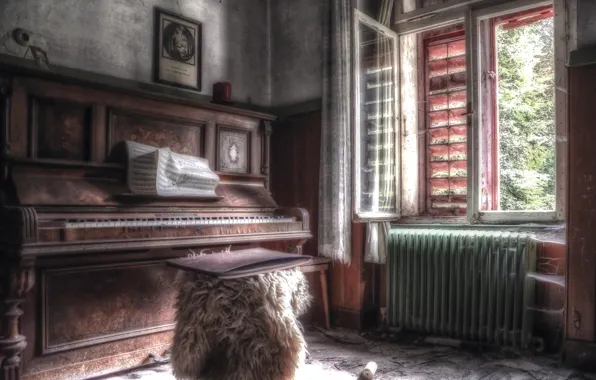 Picture music, room, window, piano