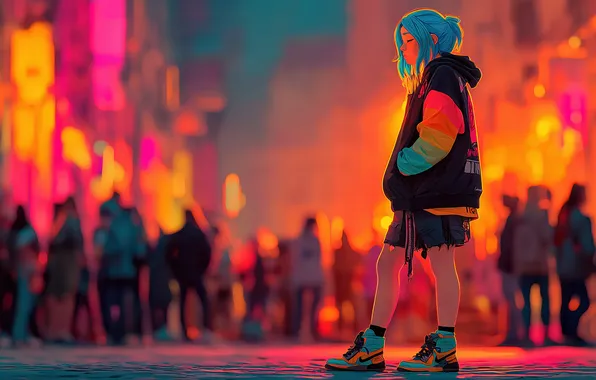 Girl, bright, city, the city, street, colorful, street, colorful