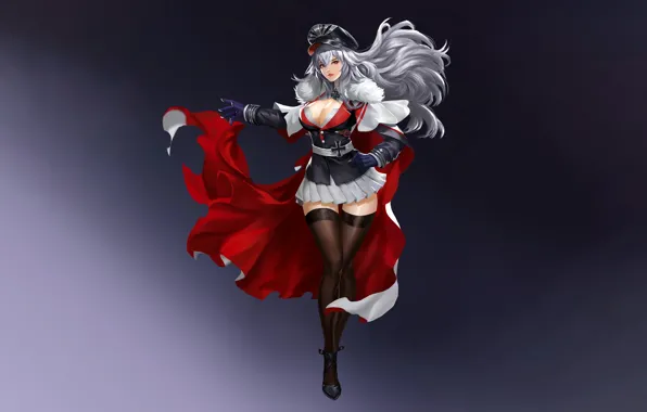 Girl, sexy, cleavage, blouse, thighhighs, long hair, boobs, anime