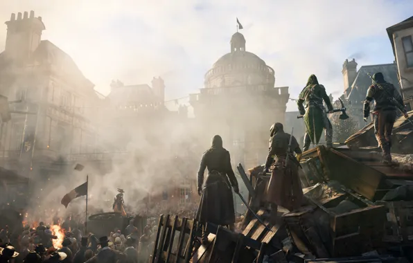 The city, flag, France, assassins, Assassin's Creed: Unity