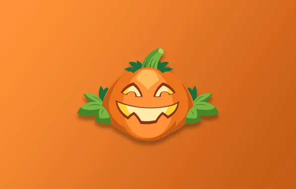 Halloween, minimalism, holiday, digital art, artwork, pumpkin, simple background, orange background