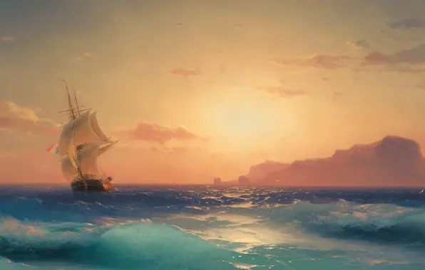 Sea, ship, sailboat, seascape
