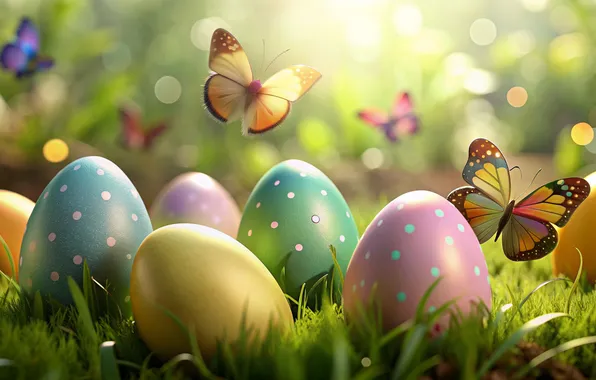 Flowers, eggs, spring, colorful, Easter, happy, flowers, spring