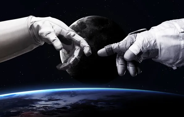 Stars, The moon, The suit, Space, Earth, Costume, Hands, Moon