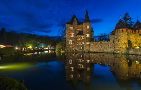Picture lights, castle, the evening, Germany, Castle Satzvey, Mechernich
