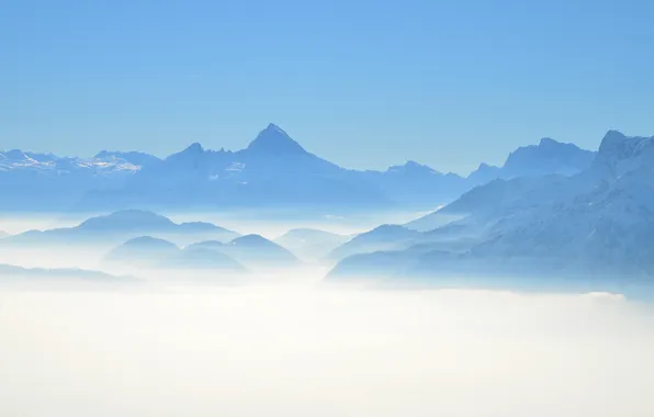 Picture the sky, mountains, haze, austria, peaks, alps