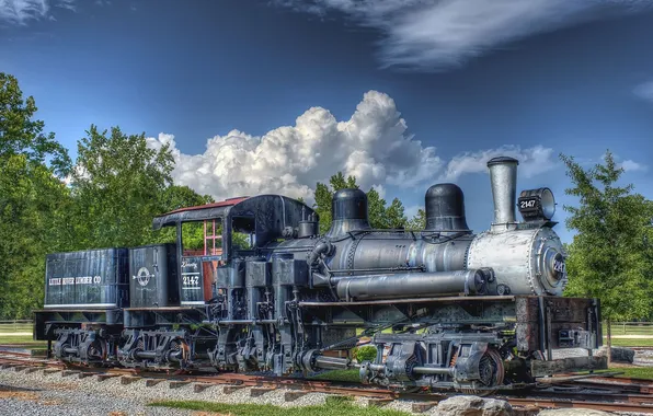 Picture NATURE, The SKY, CLOUDS, RAILS, SLEEPERS, PIPE, The ENGINE, The CAR