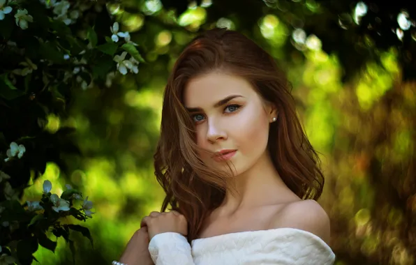 Look, trees, pose, Girl, hairstyle, Vladislav Opletaev