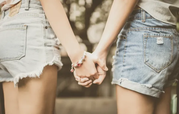 Girl, shorts, bracelet, friend