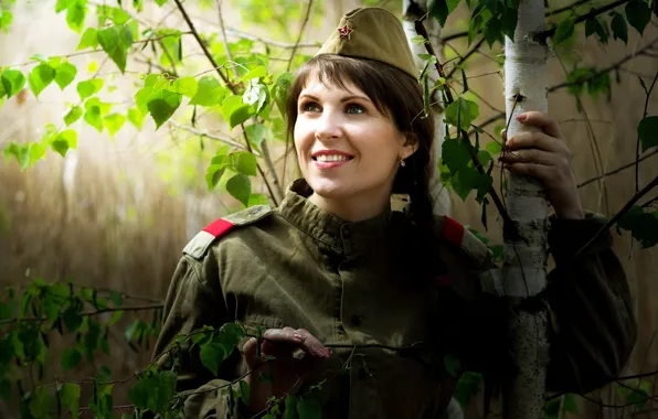 Picture smile, birch, pussy, shoulder straps, tunic