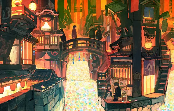 The city, people, anime, art