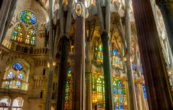 Columns, stained glass, Spain, religion, Barcelona, The Sagrada Familia