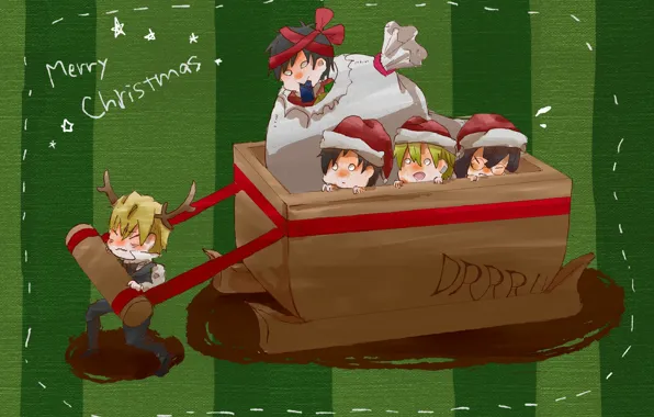 Christmas, New year, guys, kids, cart, Durarara, Durarara, Of Izaya Orihara