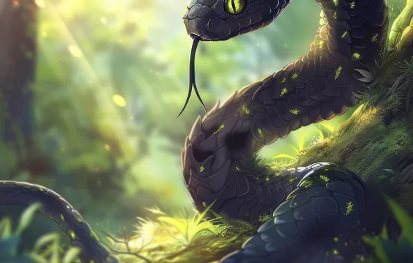 Language, Snake, Trees, Reptile, Animal, Digital art, AI art, The Art of Artificial Intelligence