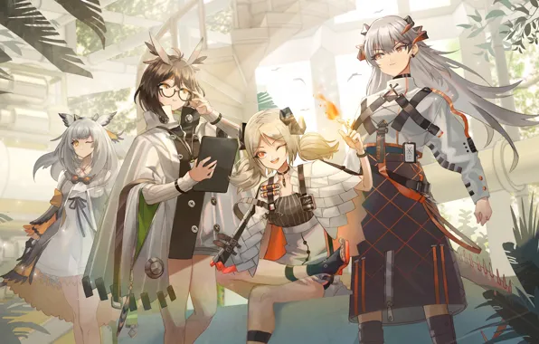 Girls, Silence, Saria, Arknights, Ifrit, Ptilopsis