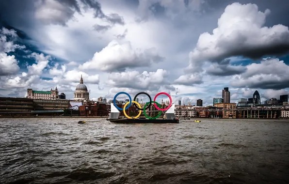 England, London, london, england, Thames River, Olympic Rings