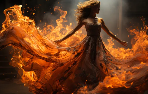 Picture Girl, Fire, Dress, Digital art, AI art, The Art of Artificial Intelligence, Neural network