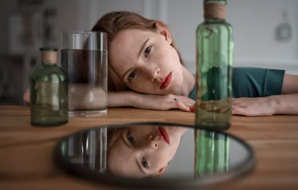 Picture girl, dress, freckles, the beauty, Alexander Kurennoy