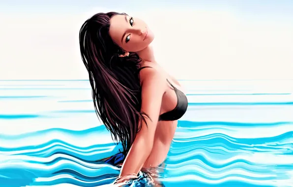 Picture long hair, women, face, painting, digital art, fan art, artwork, looking at viewer