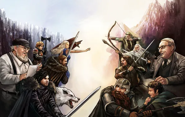Picture dragon, elf, wolf, MAG, dwarf, art, Daenerys Targaryen, Aragorn