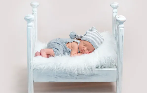 Boy, baby, sleeping, cap, baby, cot
