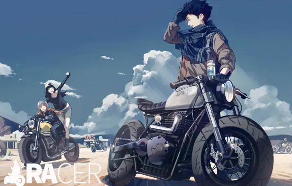 Picture girl, motorcycle, biker, guy