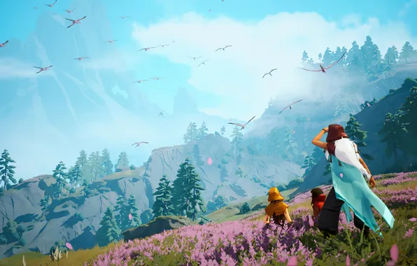 Field, birds, nature, the game, art, game art, fantastic art, Everwild