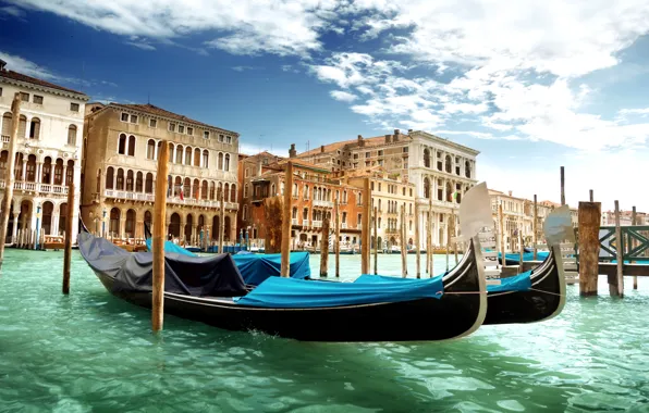 Sea, the sky, water, clouds, Italy, Venice, architecture, green