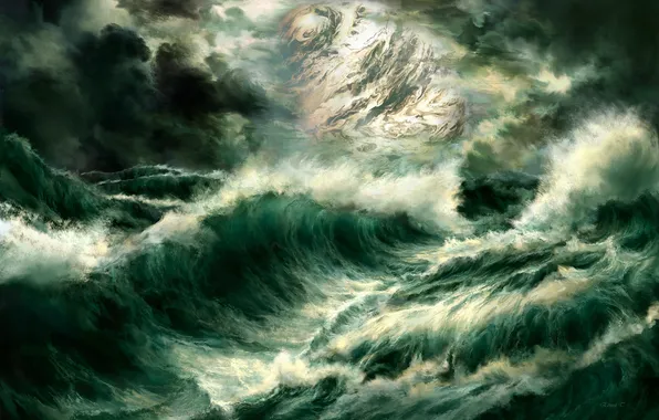 Picture sea, wave, storm, planet, art