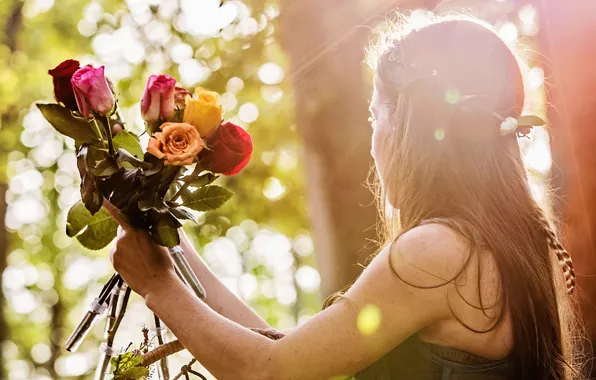 Picture girl, light, flowers