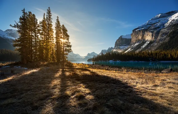 Trees, landscape, mountains, nature, lake, shore, ate, Canada