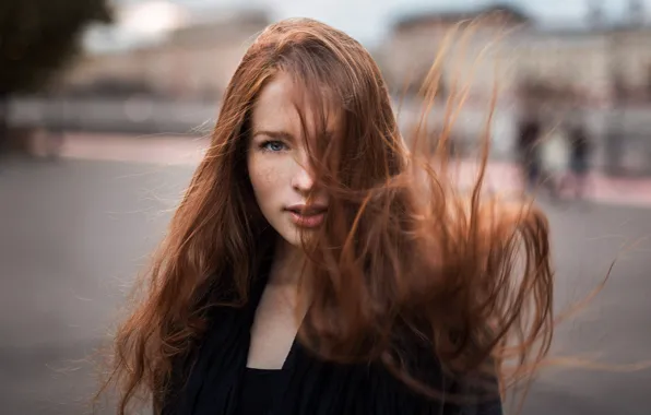 Girl, glare, sweetheart, street, model, freckles, red, beautiful