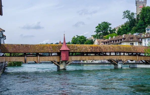 Bridge, river, Switzerland, gallery, Lucerne, turret