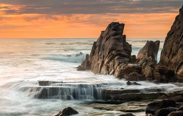 Sea, landscape, sunset, rocks