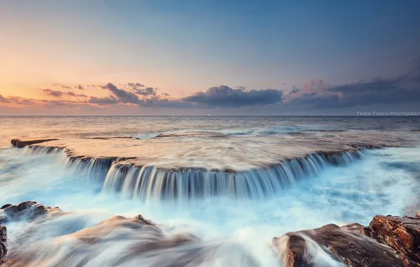 Sea, clouds, stones, rocks, threads