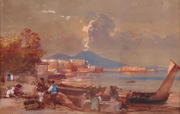 Picture People, Boats, Picture, Giant Hyacinth, Giacinto Gigante, View of Naples from Mergellina, Italian graphic artist …