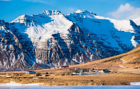 Snow, mountains, nature, lake, home