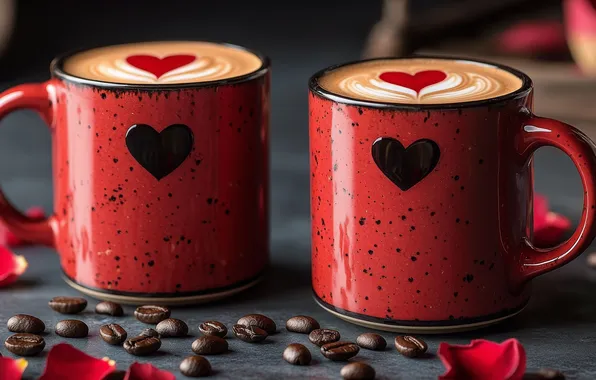 Love, the dark background, table, holiday, heart, coffee, heart, pair