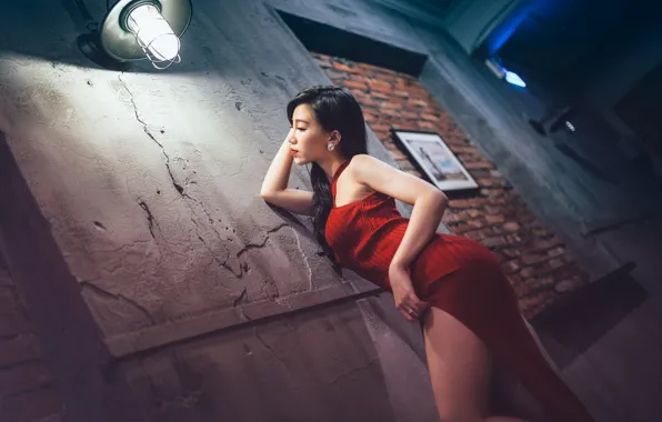 Picture face, street, hair, lamp, the evening, figure, dress