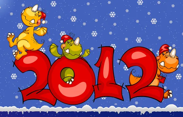 Snow, snowflakes, new year, 2012, dragons